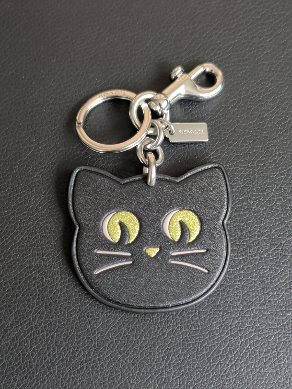 Coach Black Cat Bag Charm/Keychain With Silver Hardware NWOT